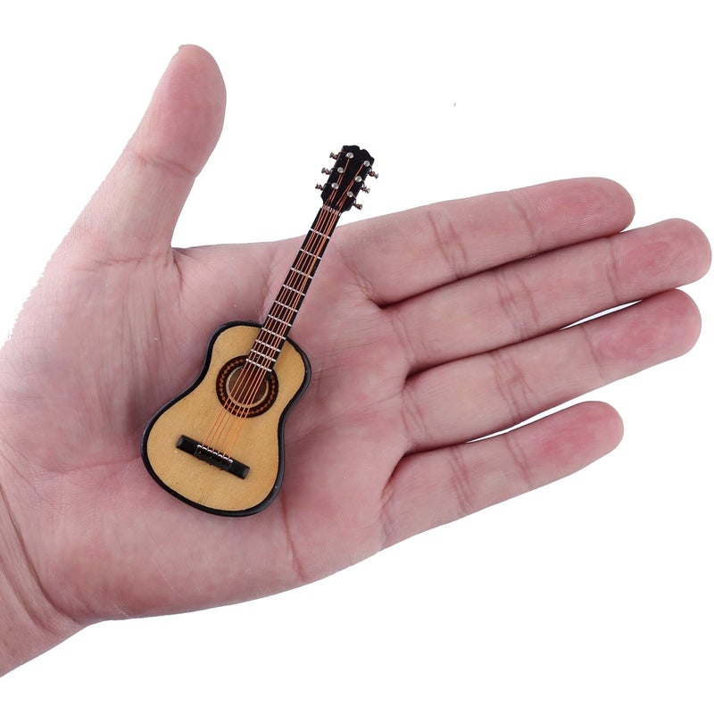 Dselvgvu Wooden Miniature Guitar with Stand and Case Mini Musical Instrument Guitar Replica Collectible Figurines Dollhouse Accessories Model Home Decoration Display Ornament (3.94"x1.42"x0.59") - Image 2